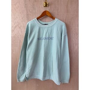 Seaside Waffle Knit Pullover Sweatshirt Mint Green Distressed Thermal Top